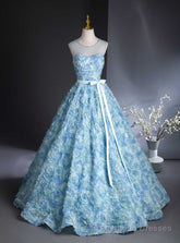 Blue 3D Rose Flower Backless Quinceanera Dress